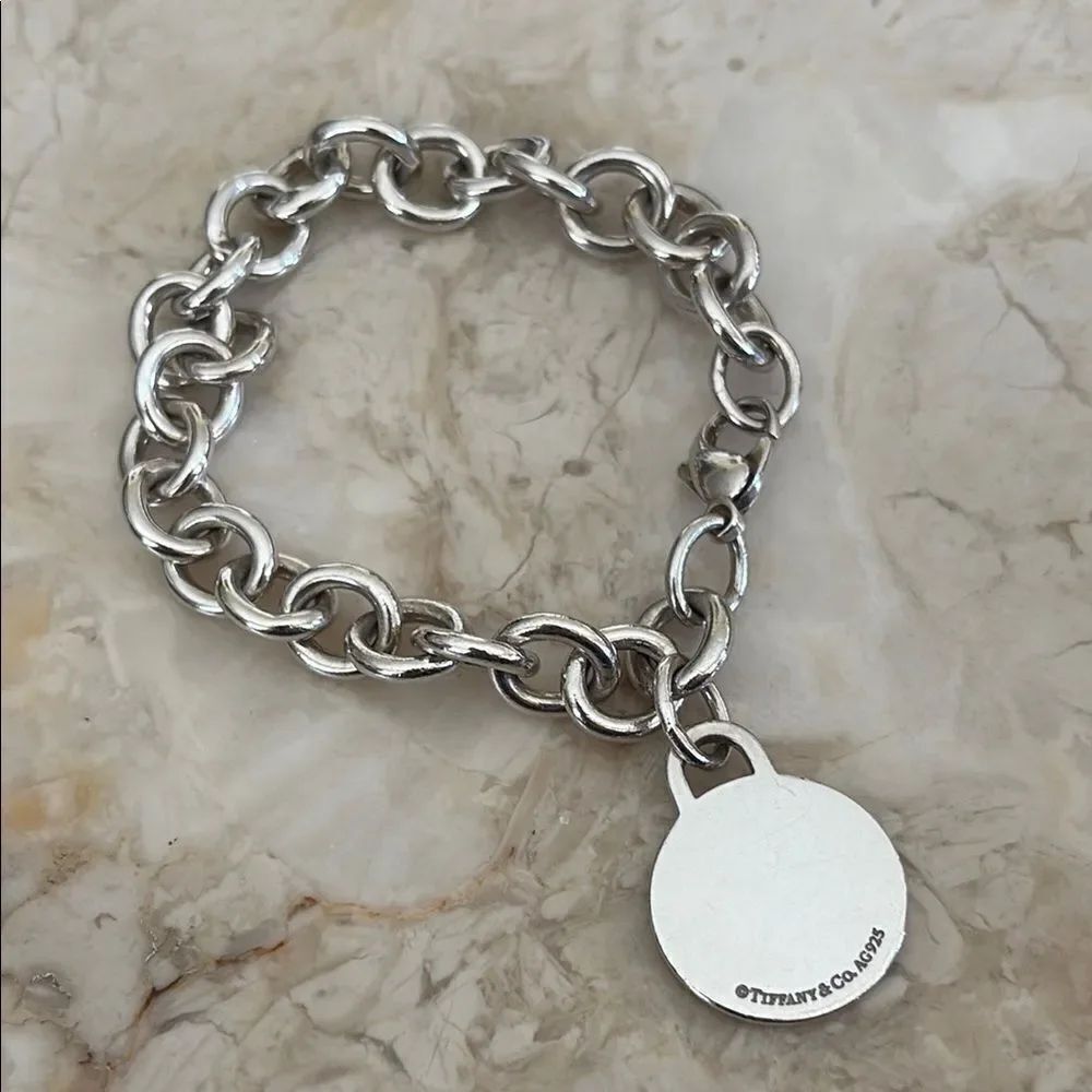Tiffany & Co. 925 Sterling Silver Round Tag Chunky Link Bracelet Vintage Rare